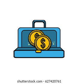 suitcase with gold coins money inside