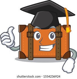 suitcase graduation hat in the cartoon with mascot