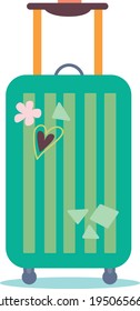 Suitcase green icon. Single flat icon isolated on white background. Vector illustration. Travel with hand luggage. End of quarantine and open borders concept