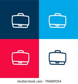Suitcase hand drawn symbol four color material and minimal icon logo set in red and blue