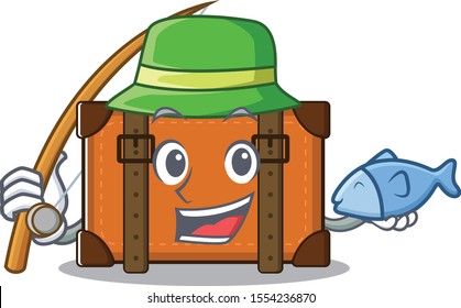 suitcase happy fishing on a with character