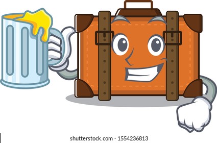 suitcase happy holding juice on a with character