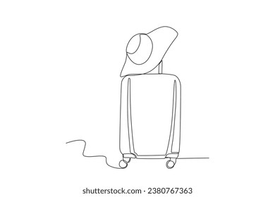 A suitcase and hat for the holidays. Baggage one-line drawing