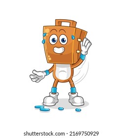 the suitcase head stretching character. cartoon mascot vector