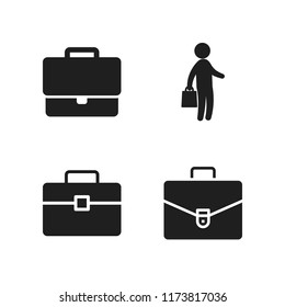 suitcase icon. 4 suitcase vector icons set. businessman with handbag standing silhouette, emploment suitcase and briefcase icons for web and design about suitcase theme