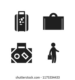 suitcase icon. 4 suitcase vector icons set. suitcase icon, businessman with handbag standing silhouette and bag for travel icons for web and design about suitcase theme