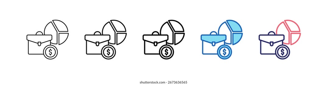 Koffer-Symbol in 5 verschiedenen Stilen Set-Kollektion.
