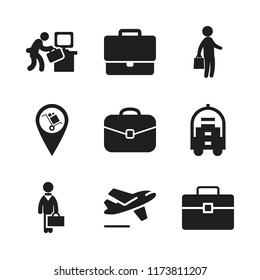 suitcase icon. 9 suitcase vector icons set. luggage pin, emploment suitcase and briefcase icons for web and design about suitcase theme
