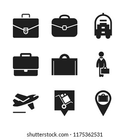 suitcase icon. 9 vector icons set. emploment suitcase, black rounded suitcase tool and bellhop icons for web and design about suitcase theme