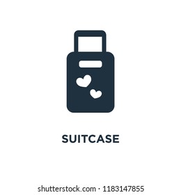 Suitcase icon. Black filled vector illustration. Suitcase symbol on white background. Can be used in web and mobile.