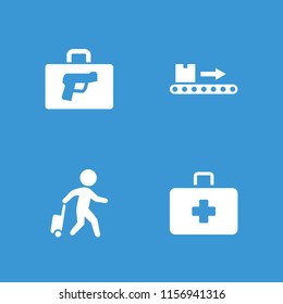 Suitcase icon. collection of 4 suitcase filled icons such as luggage scan, man with luggage, briefcase with weapon. editable suitcase icons for web and mobile.