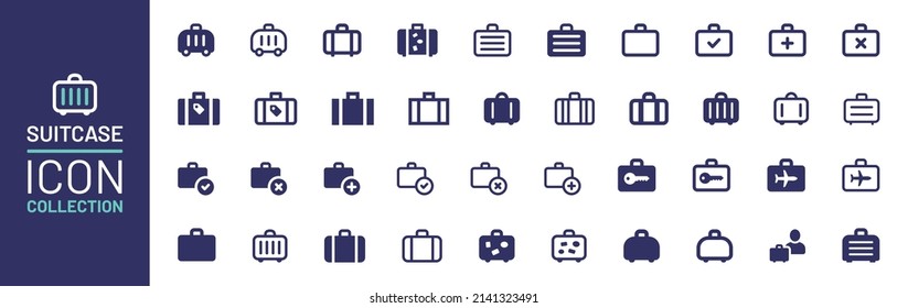 Suitcase icon collection. Baggage icon set isolated on white background.