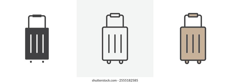 Suitcase icon collection in black and colored style.