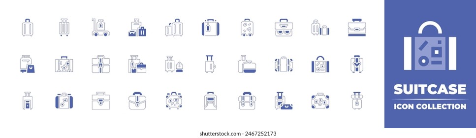 Suitcase icon collection. Duotone style line stroke and bold. Vector illustration. Containing luggage, suitcase, worksuitcase, travelbag, baggage, case, bagagge, briefcase, honeymoon.