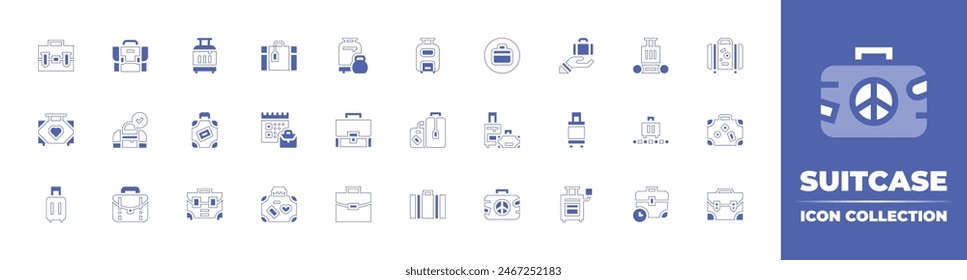 Suitcase icon collection. Duotone style line stroke and bold. Vector illustration. Containing suitcase, travelbag, travel, briefcase, job, luggagescale, luggage, weight, conveyorbelt.