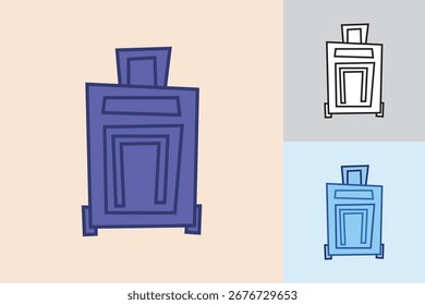 Icono de la maleta en estilo dibujado a mano recortado con arte de línea en negrita en tres estilos de color diferentes

