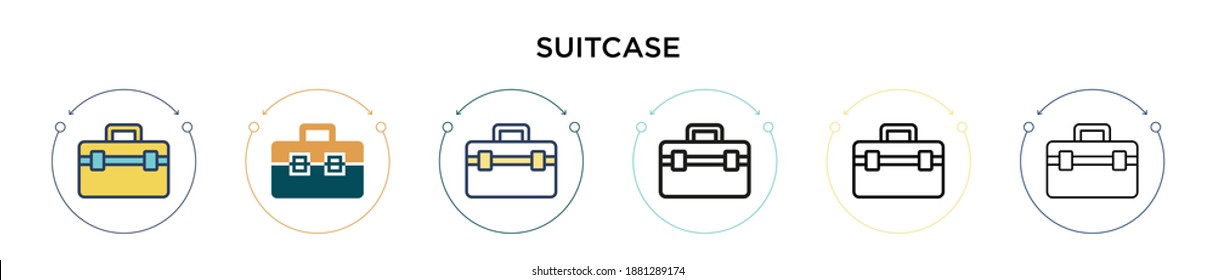 Suitcase icon in filled, thin line, outline and stroke style. Vector illustration of two colored and black suitcase vector icons designs can be used for mobile, ui, web