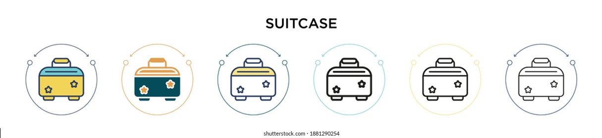 Suitcase icon in filled, thin line, outline and stroke style. Vector illustration of two colored and black suitcase vector icons designs can be used for mobile, ui, web