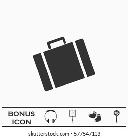 Suitcase icon flat. Black pictogram on white background. Vector illustration symbol and bonus button
