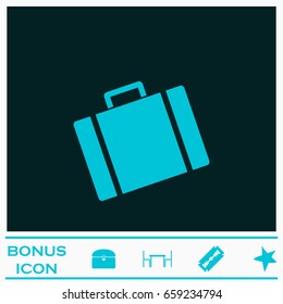Suitcase icon flat. Blue pictogram on dark background. Vector illustration symbol and bonus icons