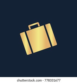 Suitcase icon flat. Simple gold pictogram on dark background. Vector illustration symbol