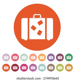 The suitcase icon. Luggage symbol. Flat Vector illustration. Button Set