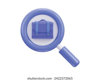 suitcase icon with magnify glass concept of job searching icon 3d render vector illustration