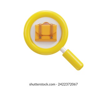 suitcase icon with magnify glass concept of job searching icon 3d render vector illustration