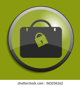 Suitcase icon on circle button. Vector illustration