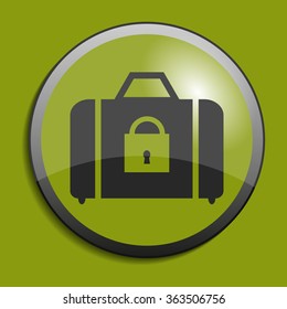 Suitcase icon on circle button. Vector illustration