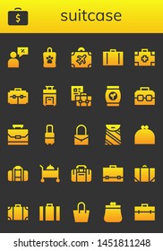 suitcase icon set. 26 filled suitcase icons.  Simple modern icons about  - Salesman, Briefcase, Bag, Luggage, Suitcase, Medical kit, Case, Purse, Room service, Sport bag, Baggage