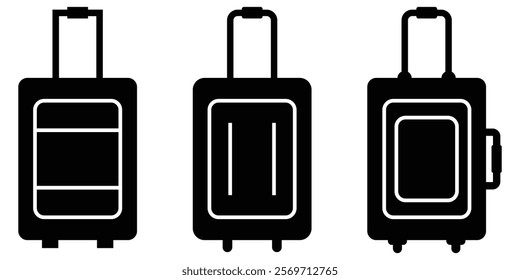 Suitcase icon set. Baggage, travel suitcase symbol. Luggage, bag, Suitcase Icon Set. Luggage Bag, Travel Trip Flight Trolley Sign. Rolling Baggage Icon for UI Designs. Design eps 10