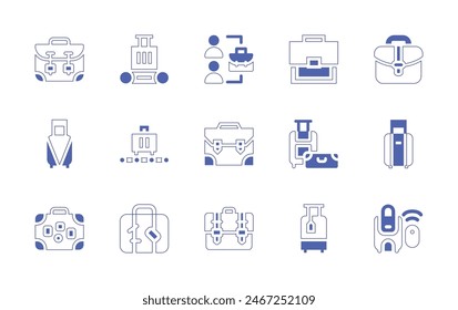 Suitcase icon set. Duotone style line stroke and bold. Vector illustration. Containing suitcase, travelbag, luggage, luggagescale, conveyorbelt.