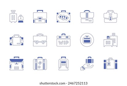 Suitcase icon set. Duotone style line stroke and bold. Vector illustration. Containing briefcase, suitcase, bag, luggage, job.