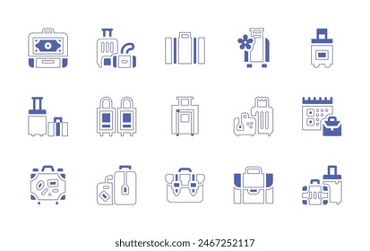 Conjunto de iconos de maleta. Trazo de línea de estilo duotono y negrita. Ilustración vectorial. Conteniendo maleta, maletín, tour, viaje, equipaje, equipaje.