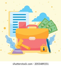 suitcase and icon set of liability theme