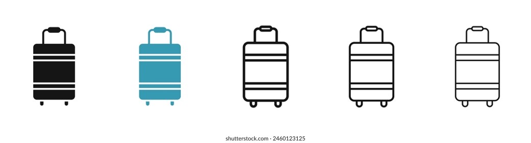 Conjunto de iconos de maleta. Icono del portaequipajes. Viaje Viaje Vuelo Trolley Sign. Icono de Equipaje Rodante para Diseños UI.