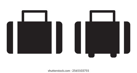 Suitcase Icon Set. Luggage Bag Icon. Travel Trip Flight Trolley Sign. Rolling Baggage Icon for UI Designs.