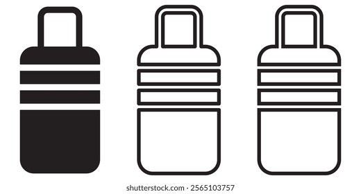 Suitcase Icon Set. Luggage Bag Icon. Travel Trip Flight Trolley Sign. Rolling Baggage Icon for UI Designs.