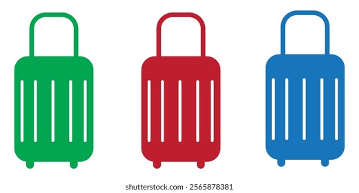 Suitcase Icon Set. Luggage Bag Icon. Travel Trip Flight Trolley Sign. Rolling Baggage Icon design eps 10 