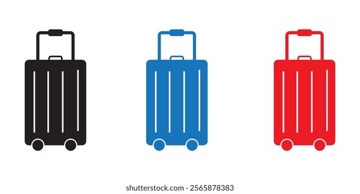 Suitcase Icon Set. Luggage Bag Icon. Travel Trip Flight Trolley Sign. Rolling Baggage Icon design eps 10 