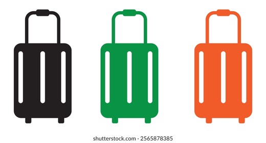 Suitcase Icon Set. Luggage Bag Icon. Travel Trip Flight Trolley Sign. Rolling Baggage Icon design eps 10 