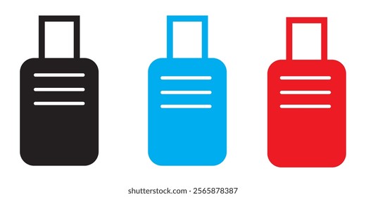 Suitcase Icon Set. Luggage Bag Icon. Travel Trip Flight Trolley Sign. Rolling Baggage Icon design eps 10 