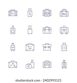 Suitcase icon set. Thin line icon. Editable stroke. Containing travel, luggage, briefcase, suitcase, baggage, travel bag.