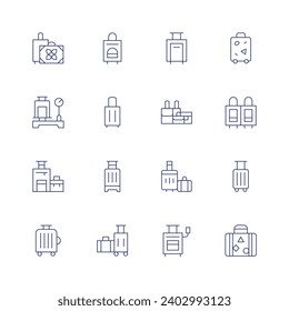 Suitcase icon set. Thin line icon. Editable stroke. Containing baggage, travel, luggage, suitcase.