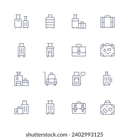 Suitcase icon set. Thin line icon. Editable stroke. Containing baggage, luggage, trolley, briefcase, suitcase.