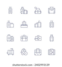 Suitcase icon set. Thin line icon. Editable stroke. Containing luggage, geological, conveyor belt, briefcase, suitcase, business trip.