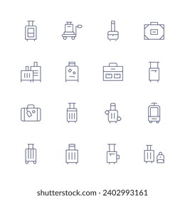 Suitcase icon set. Thin line icon. Editable stroke. Containing baggage, trolley, luggage, travel, briefcase, suitcase.