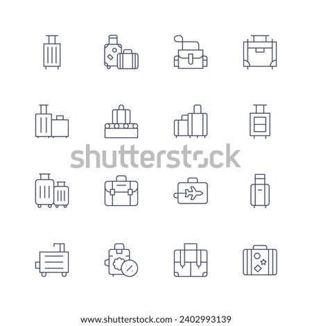 Suitcase icon set. Thin line icon. Editable stroke. Containing luggage, geological, conveyor belt, briefcase, suitcase, business trip.