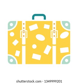 Suitcase icon. Stencil in blue and yellow tone. Vector illustration.
